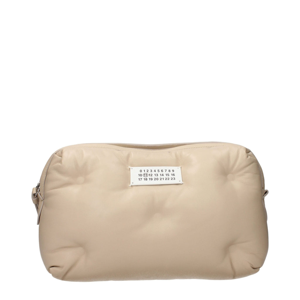 Maison Margiela beige leather clutch bag with sleek design and minimalist style, perfect for elegant and casual occasions.