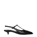 Black leather Miu Miu mid heel pumps with sleek design and pointed toes, perfect for elegant footwear.