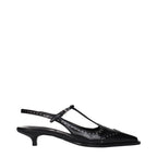 Black leather Miu Miu mid heel pumps with sleek design and pointed toes, perfect for elegant footwear.