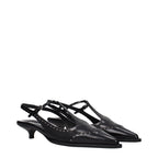 Black leather Miu Miu mid heel pumps with sleek design and rounded toe, perfect for elegant daytime or evening wear.