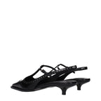 Black leather Miu Miu mid heel pumps with pointed toes and elegant design, perfect for stylish occasions.