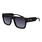 Polaroid black plastic sunglasses with dark tinted lenses and sleek frame, stylish eyewear for sun protection.
