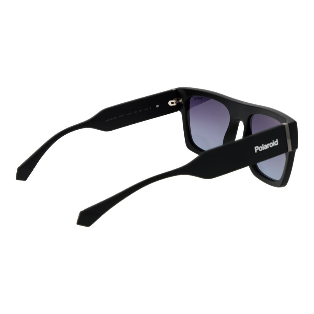 Polaroid black plastic sunglasses with a sleek frame and tinted lenses, stylish eyewear for sun protection.