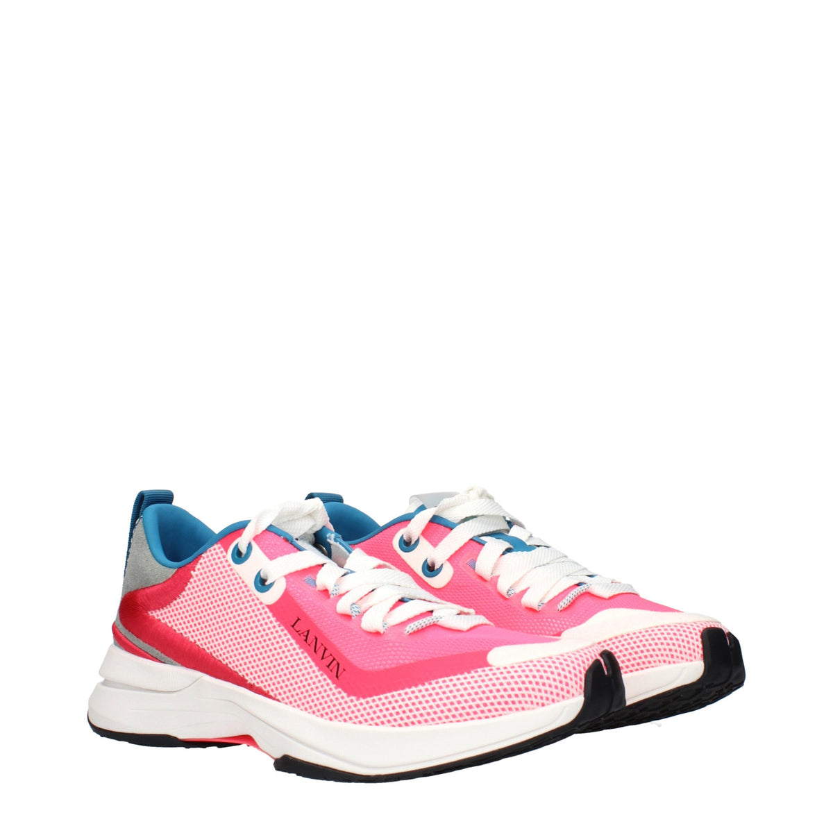 Lanvin pink fabric athletic sneakers with white soles and laces, stylish casual footwear for active wear.