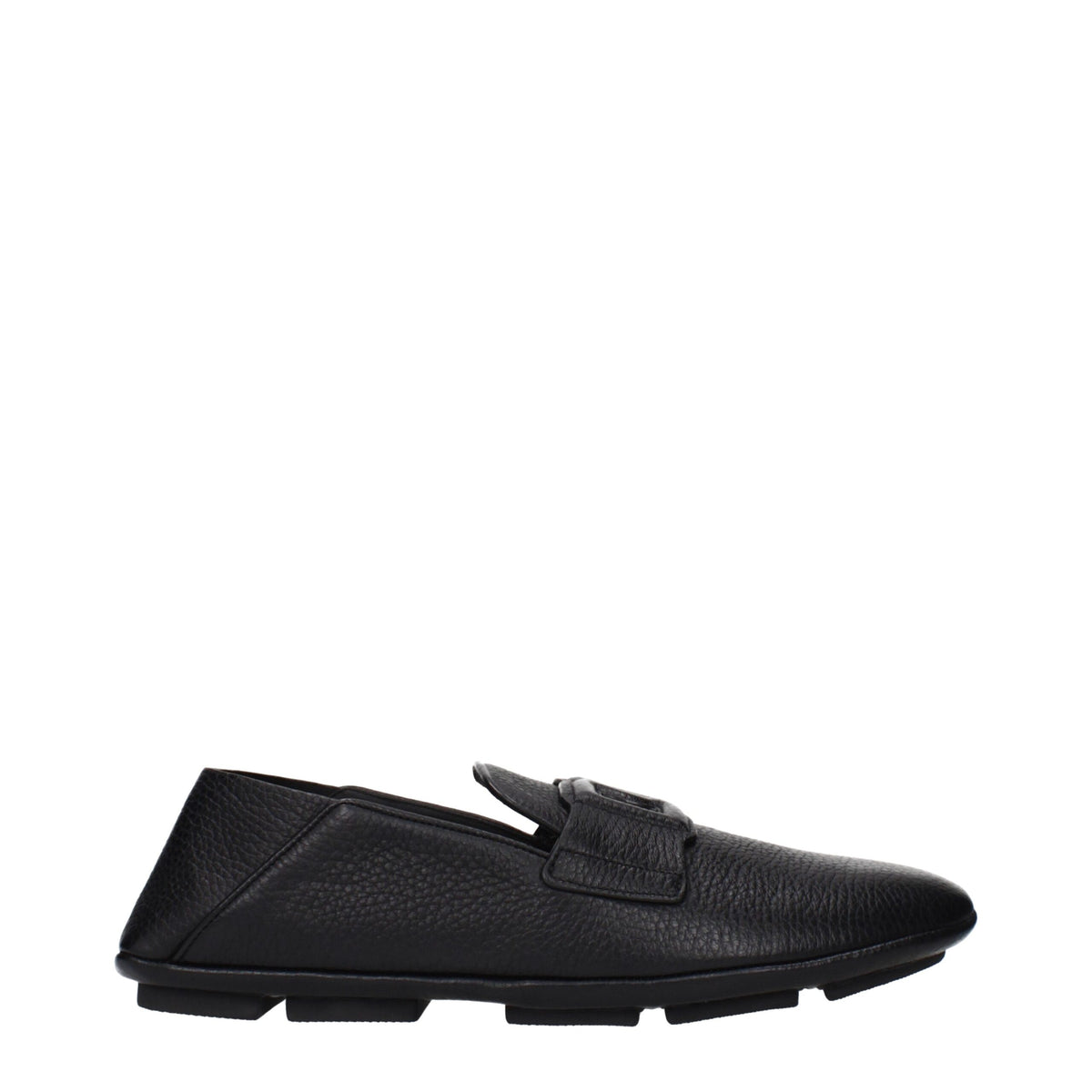 Black leather slip-on loafers by Dolce & Gabbana featuring sleek design and polished finish.