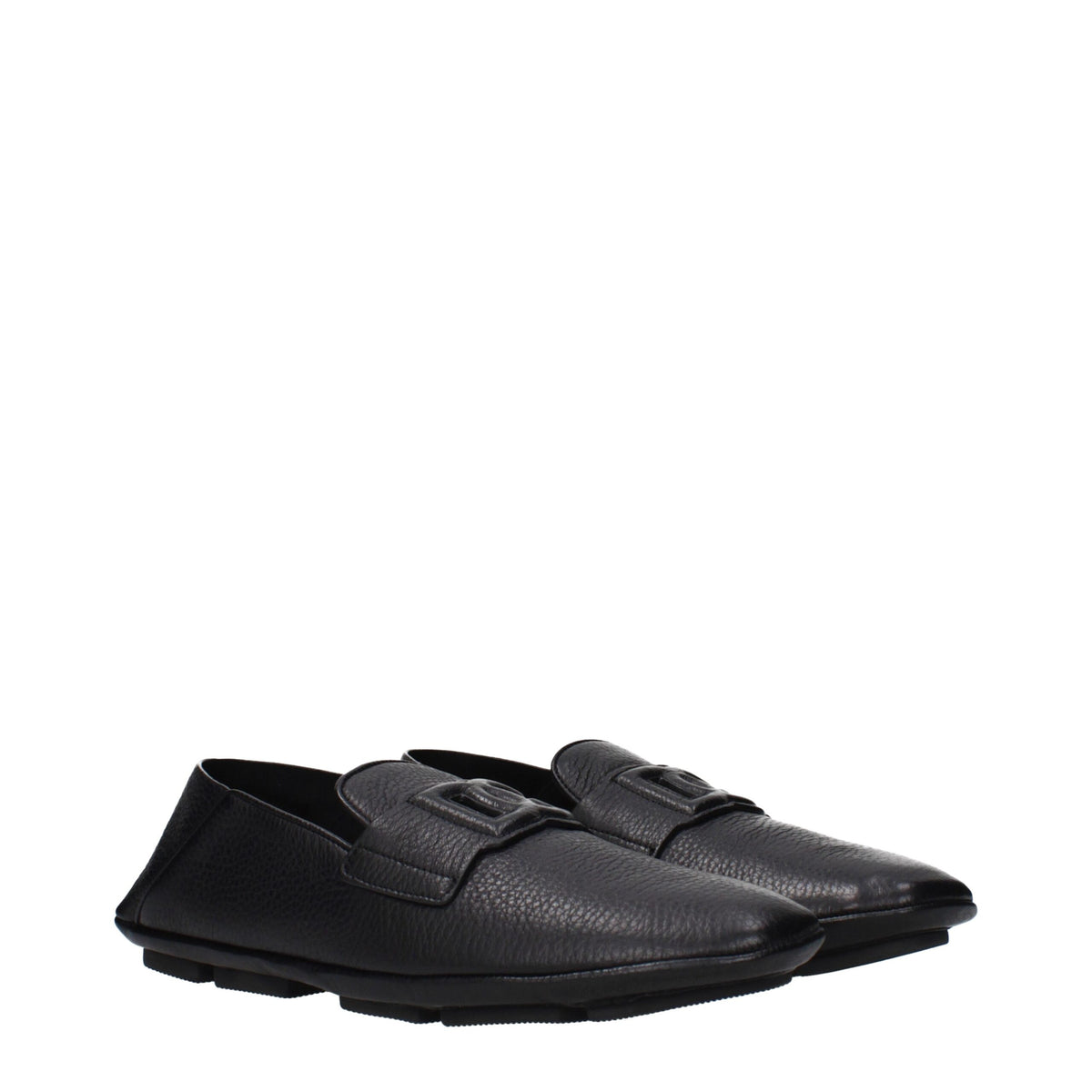 Black leather slip-on loafers by Dolce & Gabbana with sleek design and subtle branding, perfect for stylish casual or formal wear.