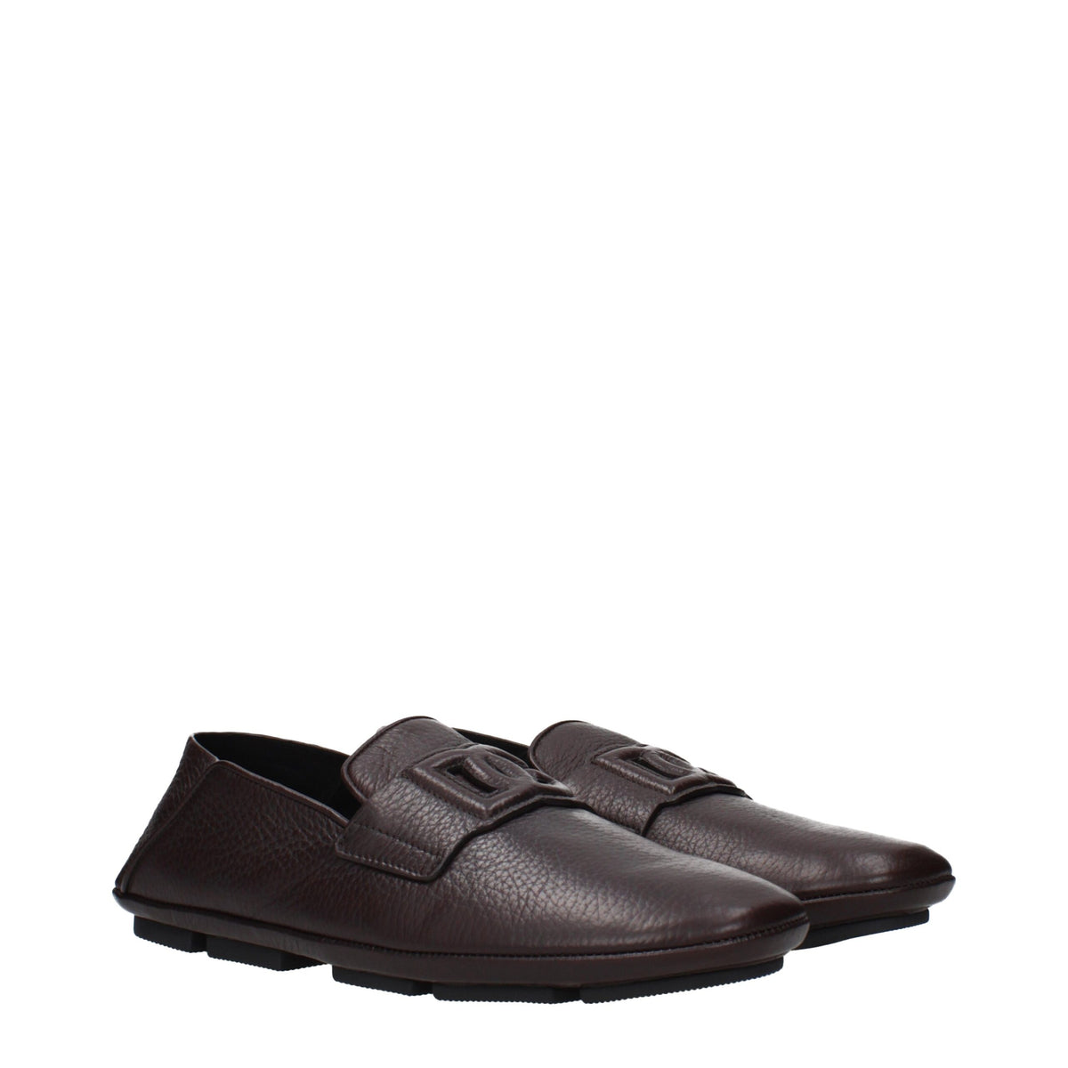 Dolce & Gabbana brown leather slip-on loafers with sleek design and minimal stitching, perfect for stylish casual wear.