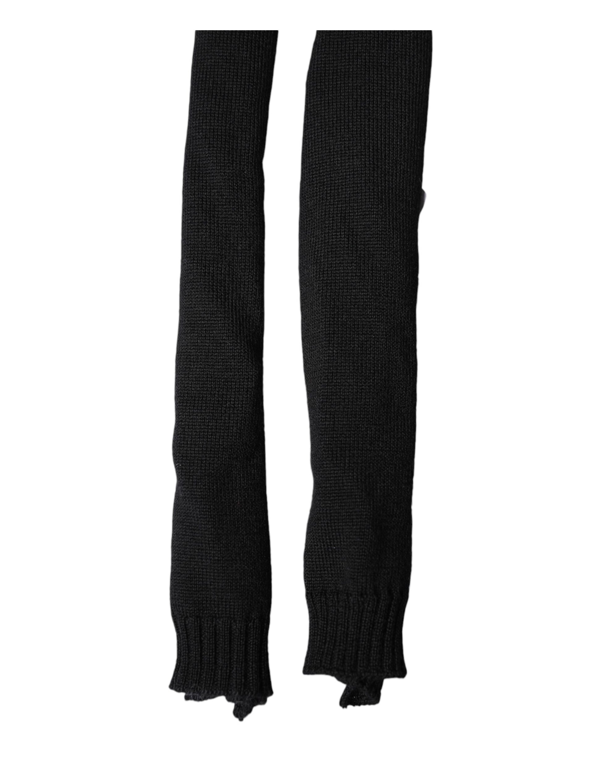 Dolce & Gabbana Black Wool Knitted Neck Wrap Shawl Men Scarf Dolce & Gabbana