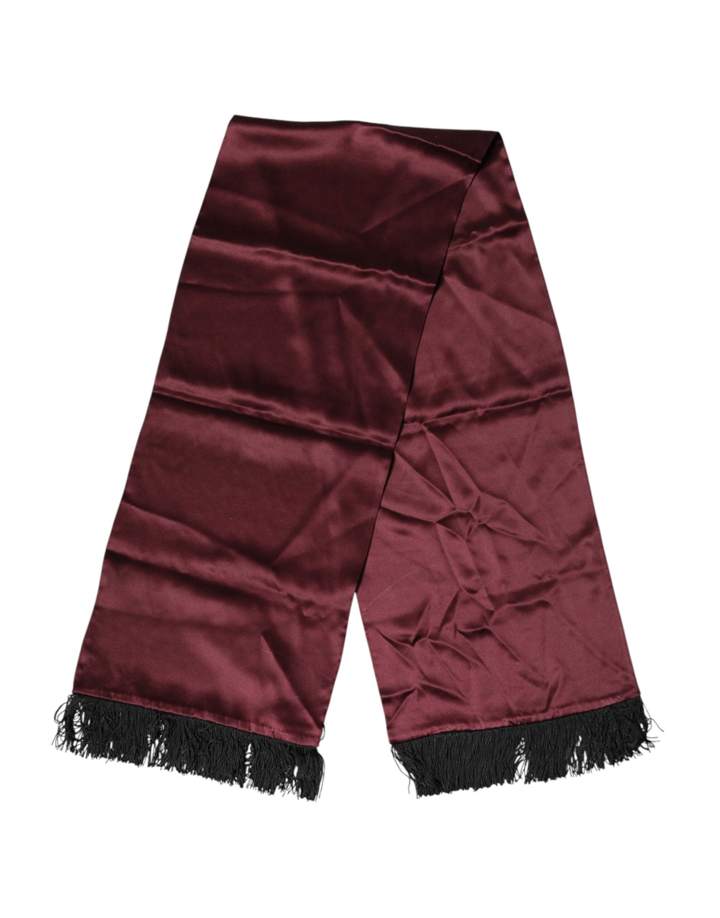 Dolce & Gabbana Maroon Silk Satin Fringes Neck Foulard Scarf Dolce & Gabbana