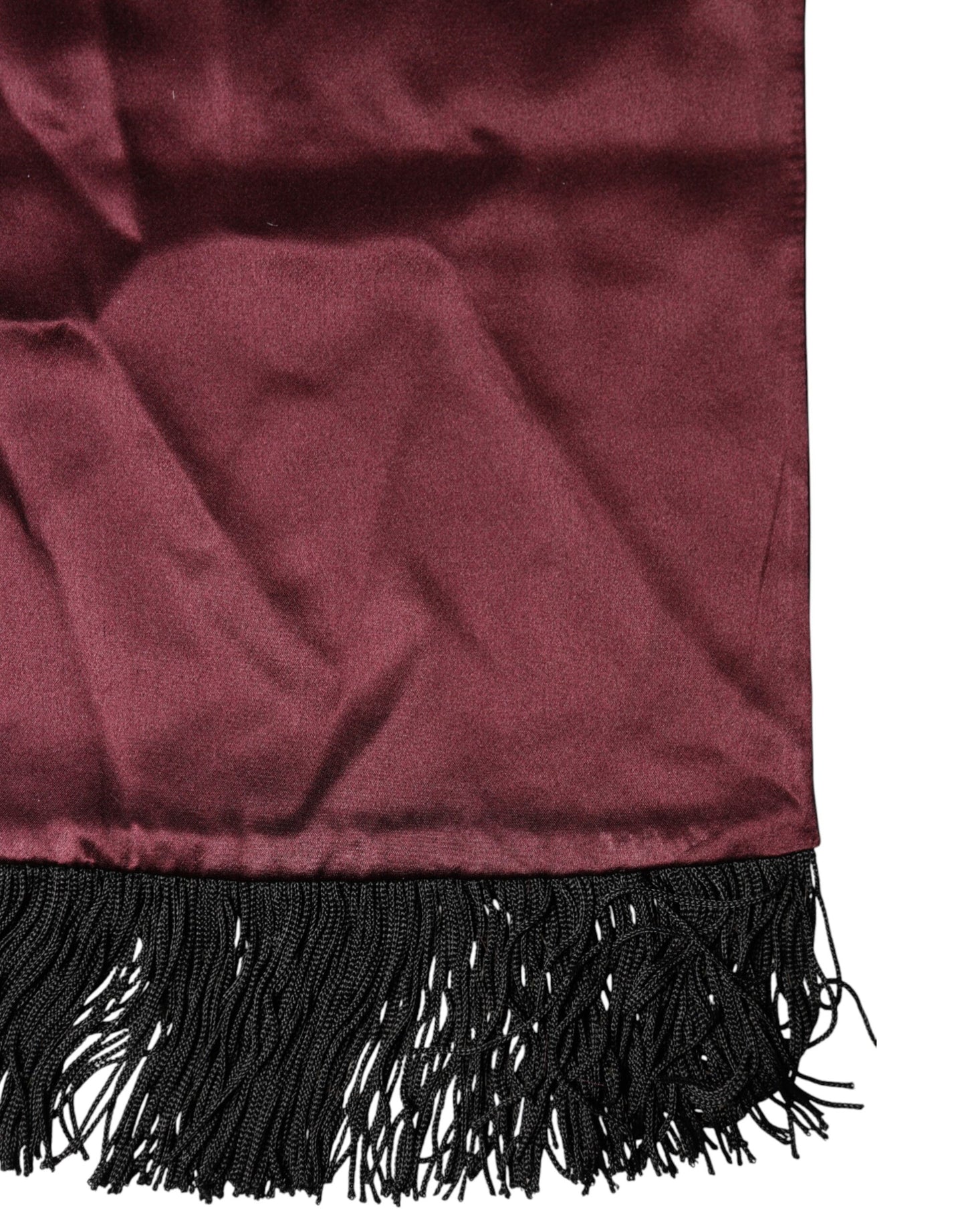 Dolce & Gabbana Maroon Silk Satin Fringes Neck Foulard Scarf Dolce & Gabbana