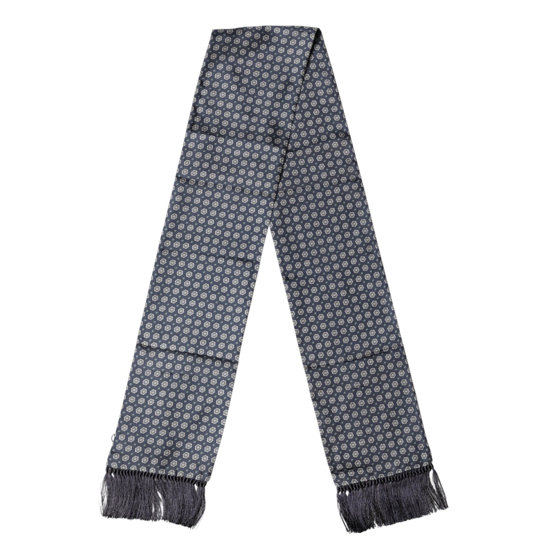 Dolce & Gabbana Blue Patterned Fringes Neck Foulard Scarf Dolce & Gabbana