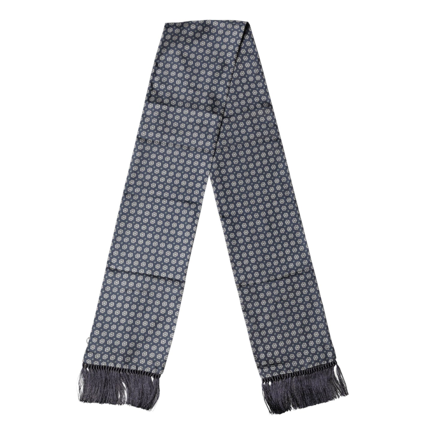 Dolce & Gabbana Blue Patterned Fringes Neck Foulard Scarf Dolce & Gabbana