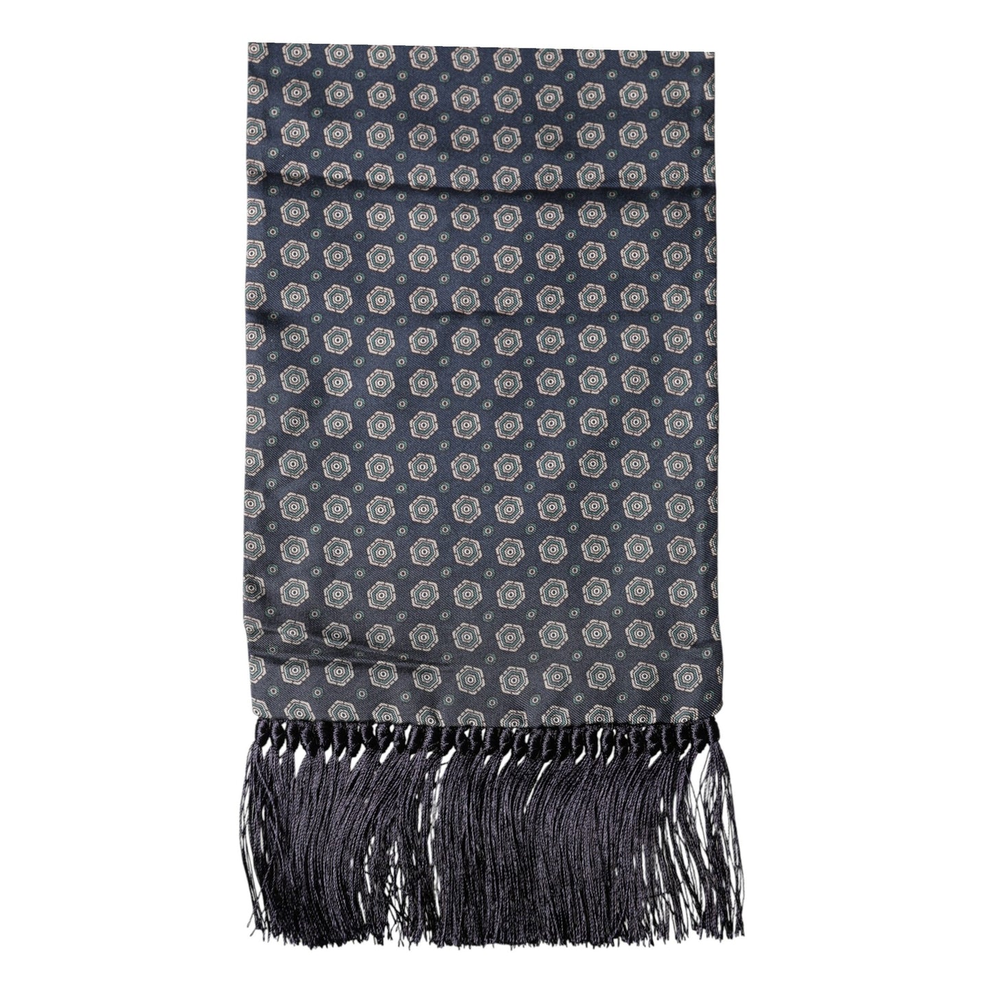 Dolce & Gabbana Blue Patterned Fringes Neck Foulard Scarf Dolce & Gabbana