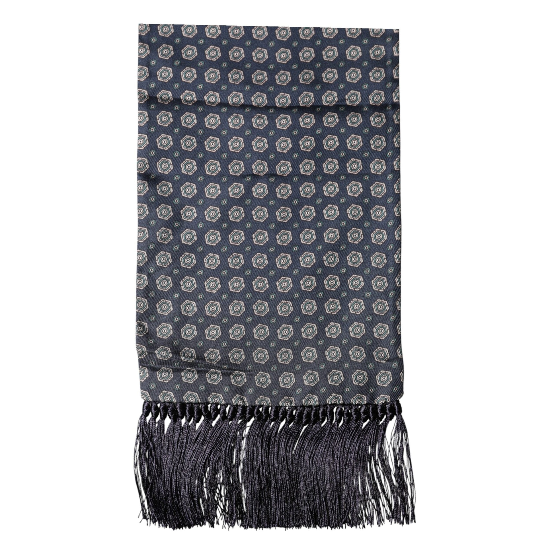 Dolce & Gabbana Blue Patterned Fringes Neck Foulard Scarf Dolce & Gabbana