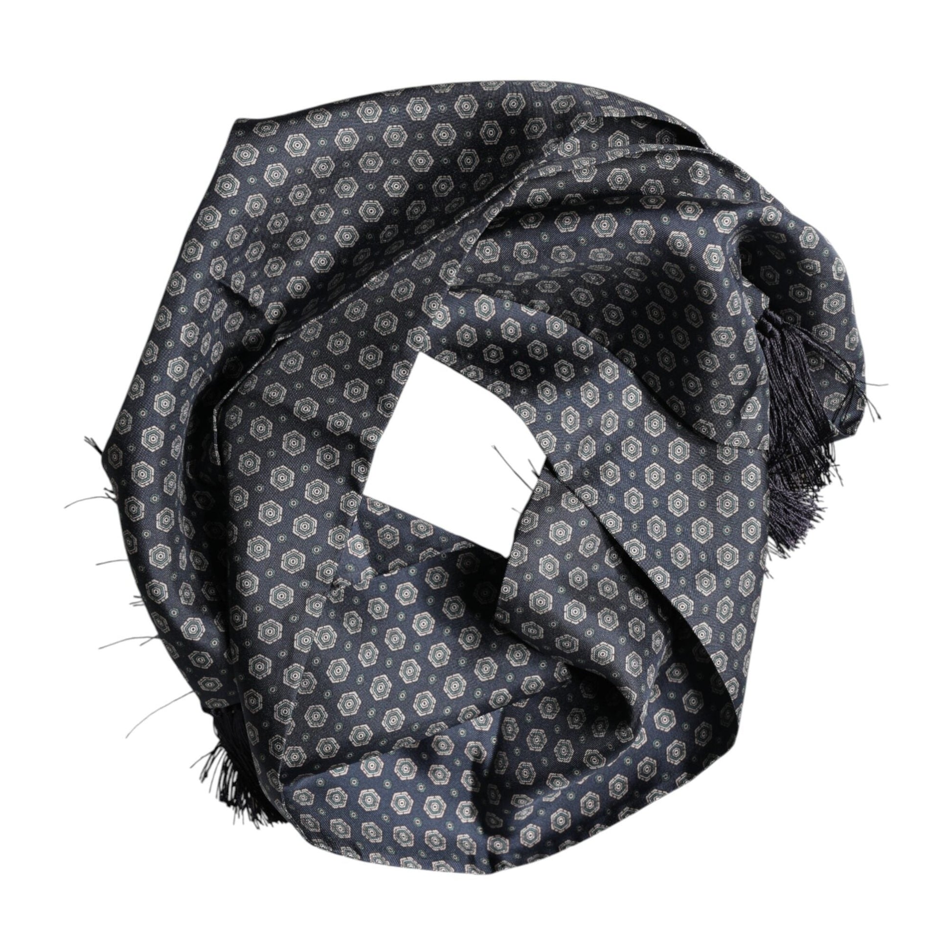 Dolce & Gabbana Blue Patterned Fringes Neck Foulard Scarf Dolce & Gabbana