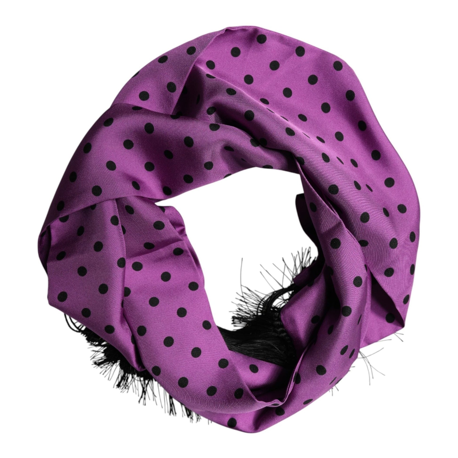 Dolce & Gabbana Violet Polka Dot Fringes Neck Foulard Scarf Dolce & Gabbana