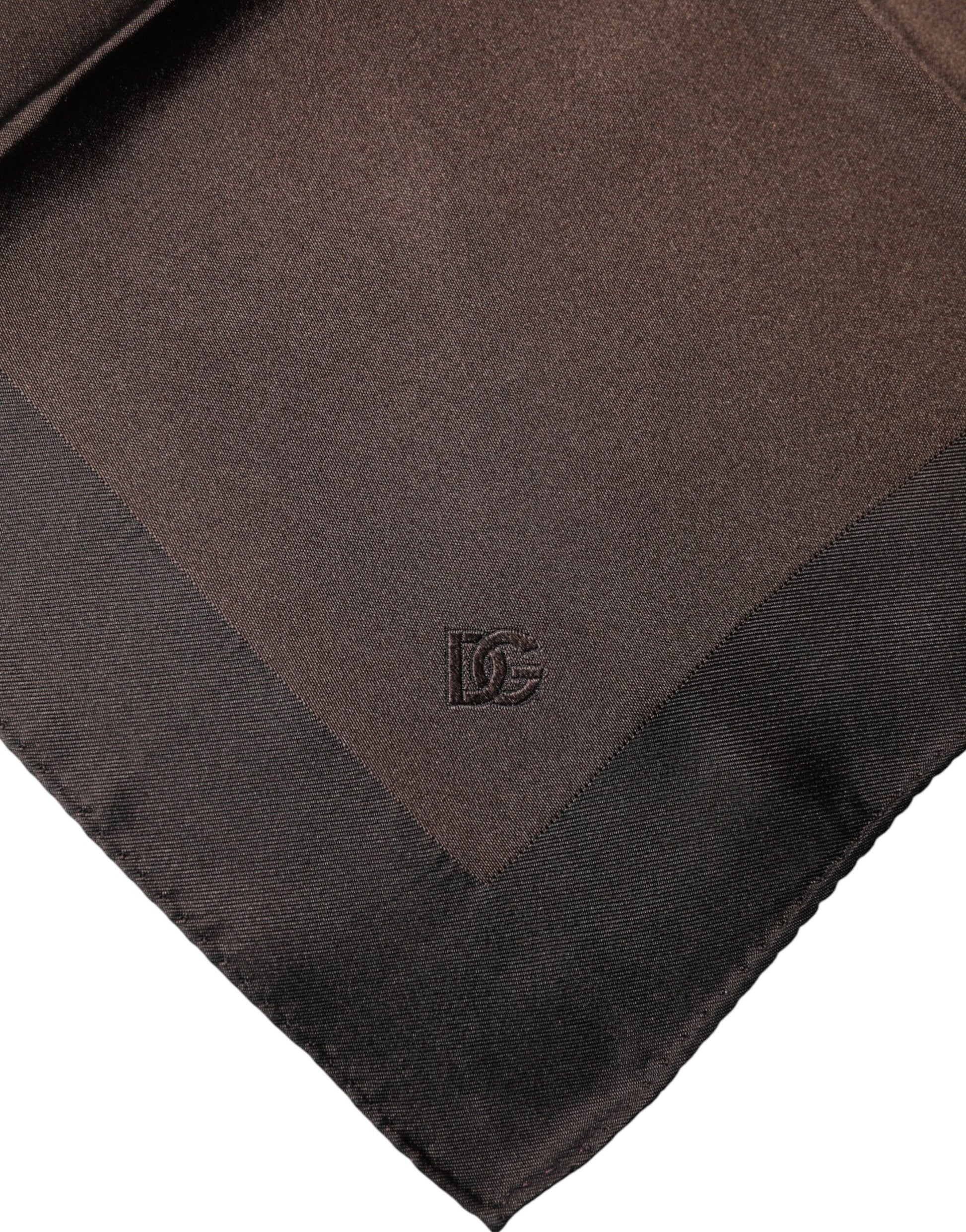 Dolce & Gabbana Brown Logo Silk Square Handkerchief Scarf Dolce & Gabbana