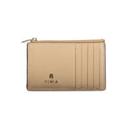 Furla beige leather women's wallet with multiple card slots and a sleek design, showcasing high-quality craftsmanship.