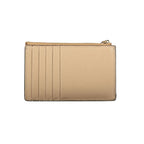 Furla beige leather women's wallet with multiple card slots and a sleek, compact design.