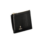 Furla black leather women's wallet with multiple card slots and a sleek, minimalist design.
