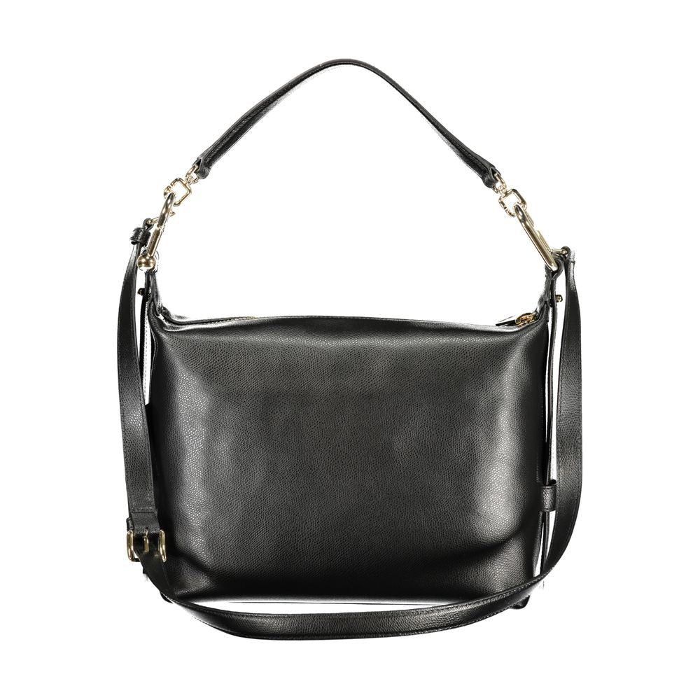 Furla Nero leather women's bag with sleek design and gold-tone hardware, featuring a top handle and adjustable shoulder strap.