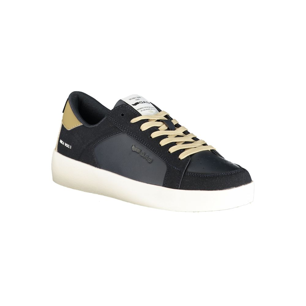 Gas blue polyurethane men's sneaker with white sole and laces, stylish casual footwear for everyday wear.