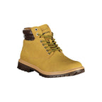 Gas beige polyurethane men's ankle boots with rounded toe and side elastic panels, stylish and comfortable footwear.