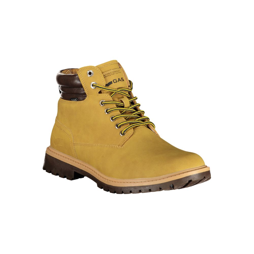 Gas beige polyurethane men's ankle boots with rounded toe and side elastic panels, stylish and comfortable footwear.