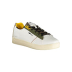 White polyester men's sneaker by Gas featuring a sleek design and sporty laces, perfect for casual wear.