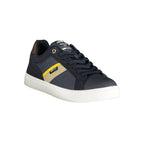 Blue Gas polyester men's sneaker with white sole and breathable design, featuring stylish laces and modern athletic fit.