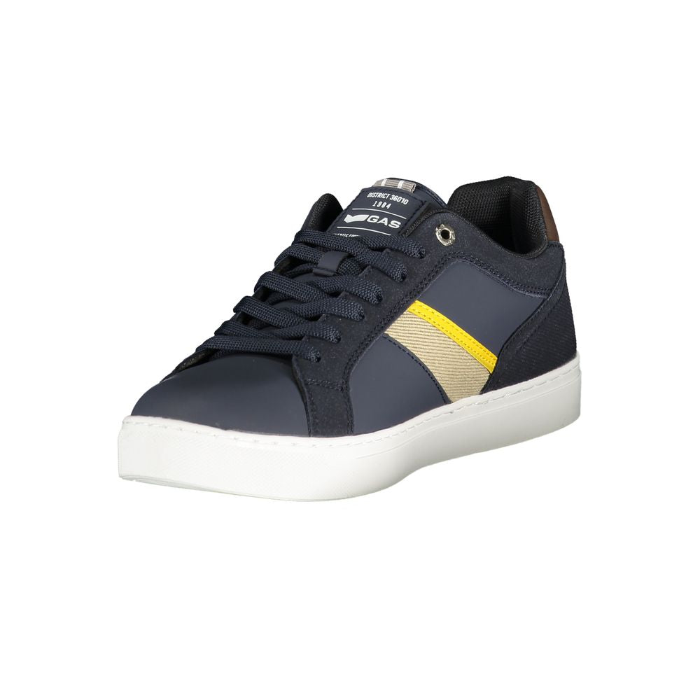 Gas blue polyester men's sneaker with white sole and sporty design, featuring laces and modern athletic style.