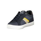 Gas blue polyester men's sneaker with white sole and sporty design, featuring laces and modern athletic style.