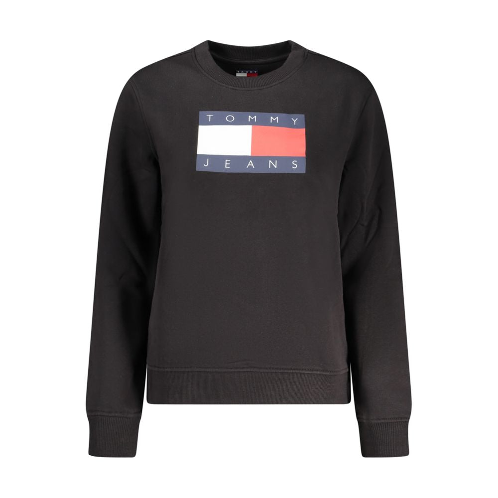 Black cotton women's sweatshirt by Tommy Hilfiger with a classic fit and logo detail on the front.