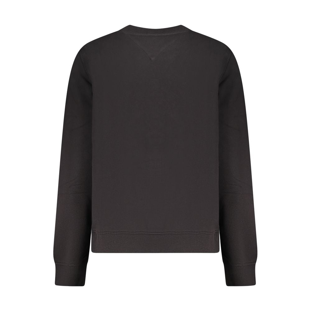 Black cotton women's sweatshirt by Tommy Hilfiger with a relaxed fit and brand logo on the front.