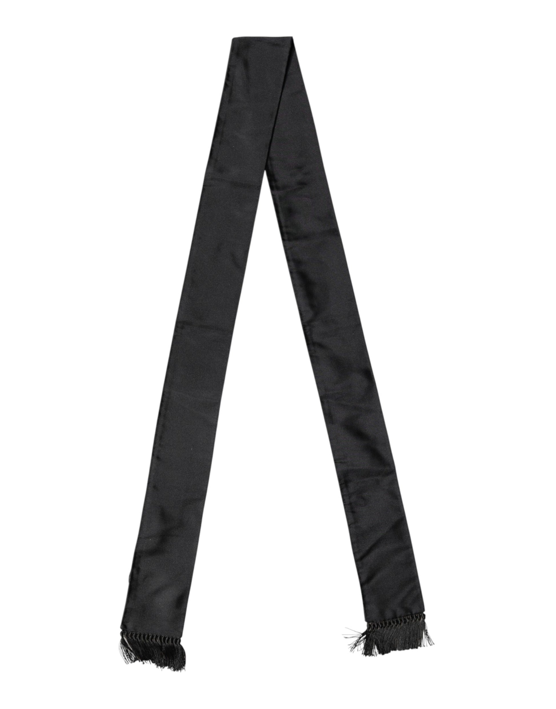Dolce & Gabbana Black Silk Fringes Neck Wrap Foulard Scarf Dolce & Gabbana