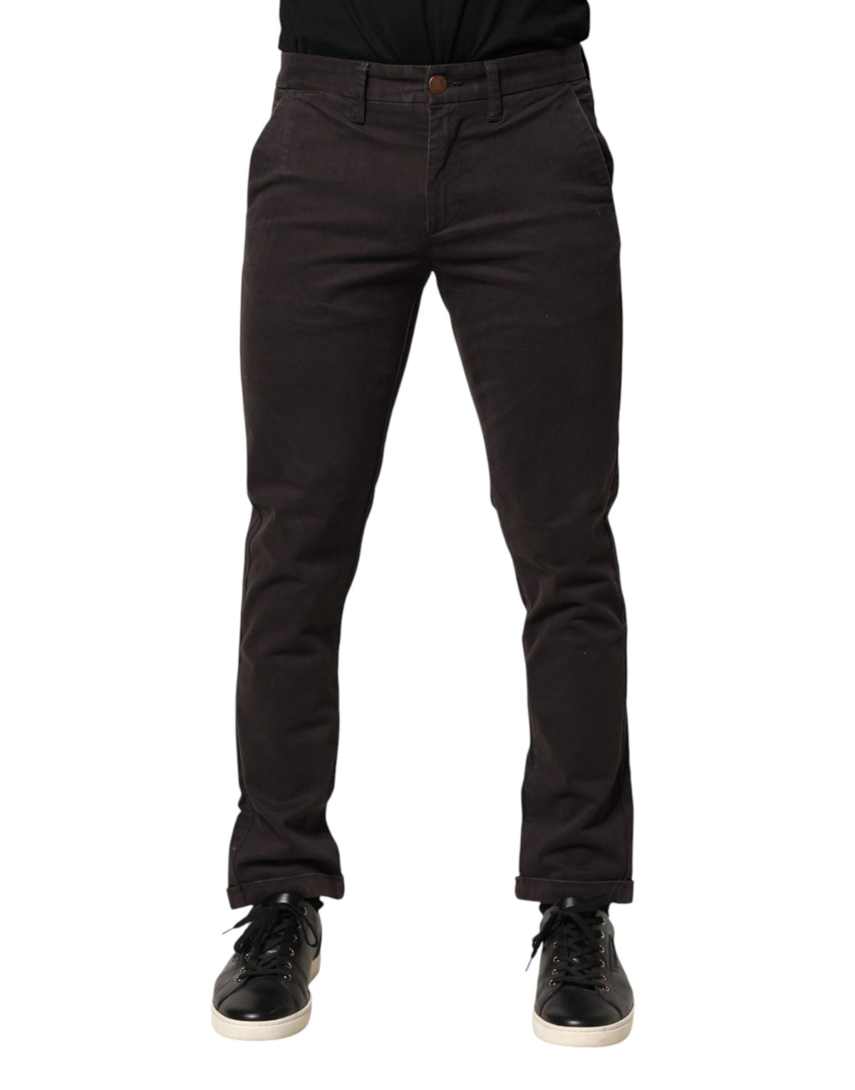 Sun68 Dark Brown Cotton Stretch Skinny Mid Waist Men Trouser Pants - Eljoys Fashion 