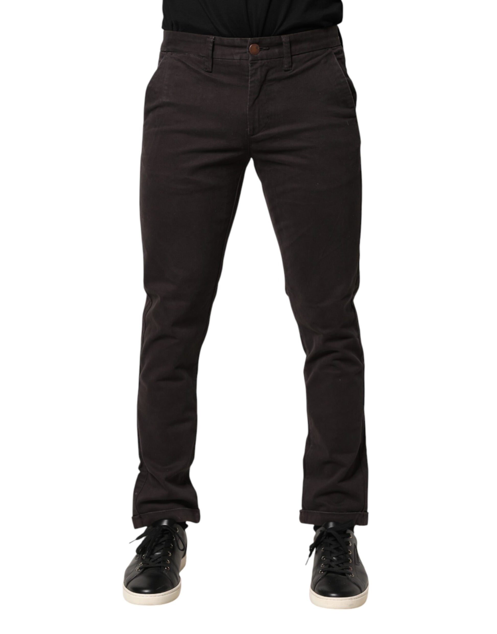Sun68 Dark Brown Cotton Stretch Skinny Mid Waist Men Trouser Pants Sun68