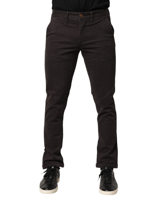 Sun68 Dark Brown Cotton Stretch Skinny Mid Waist Men Trouser Pants Sun68