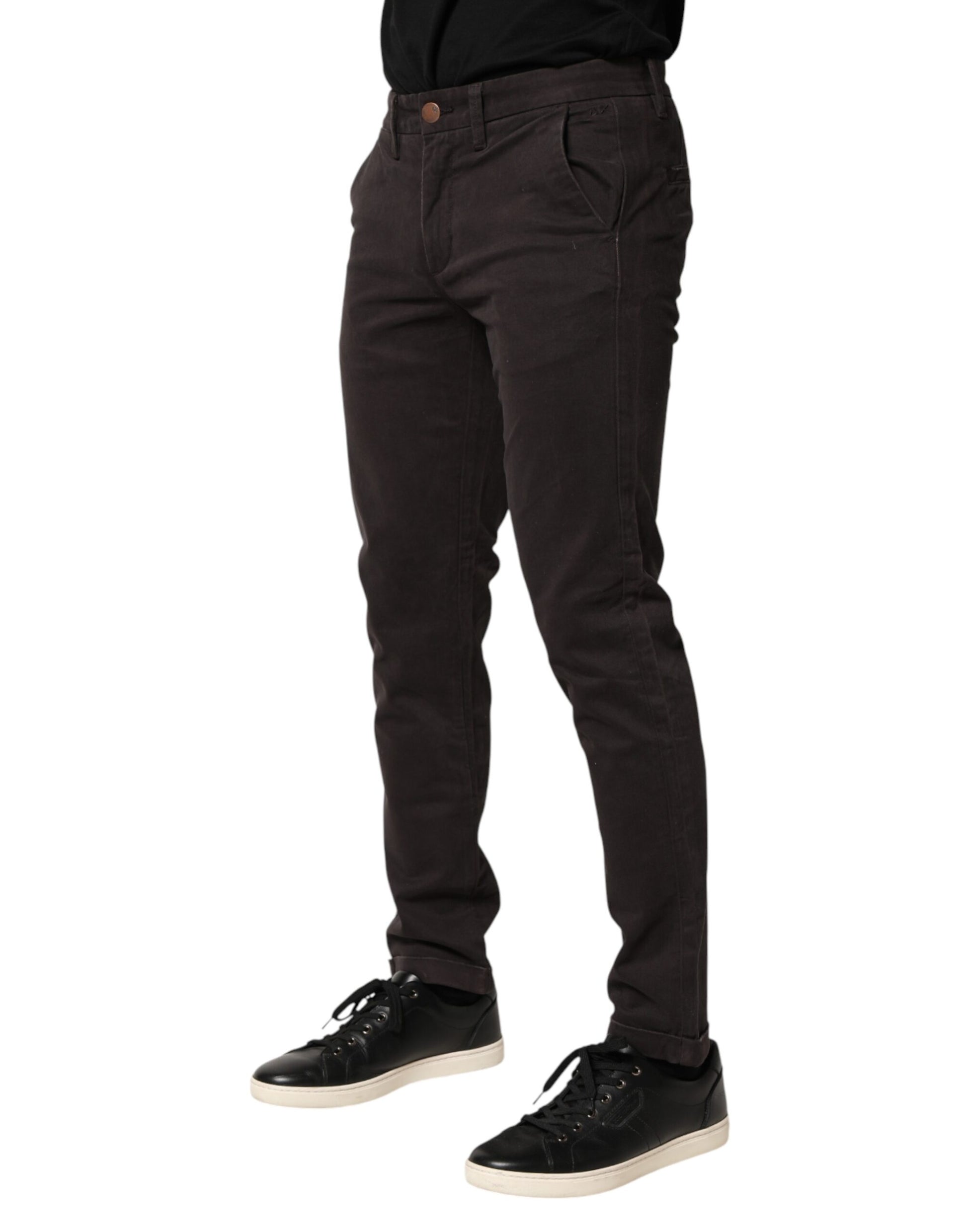 Sun68 Dark Brown Cotton Stretch Skinny Mid Waist Men Trouser Pants Sun68