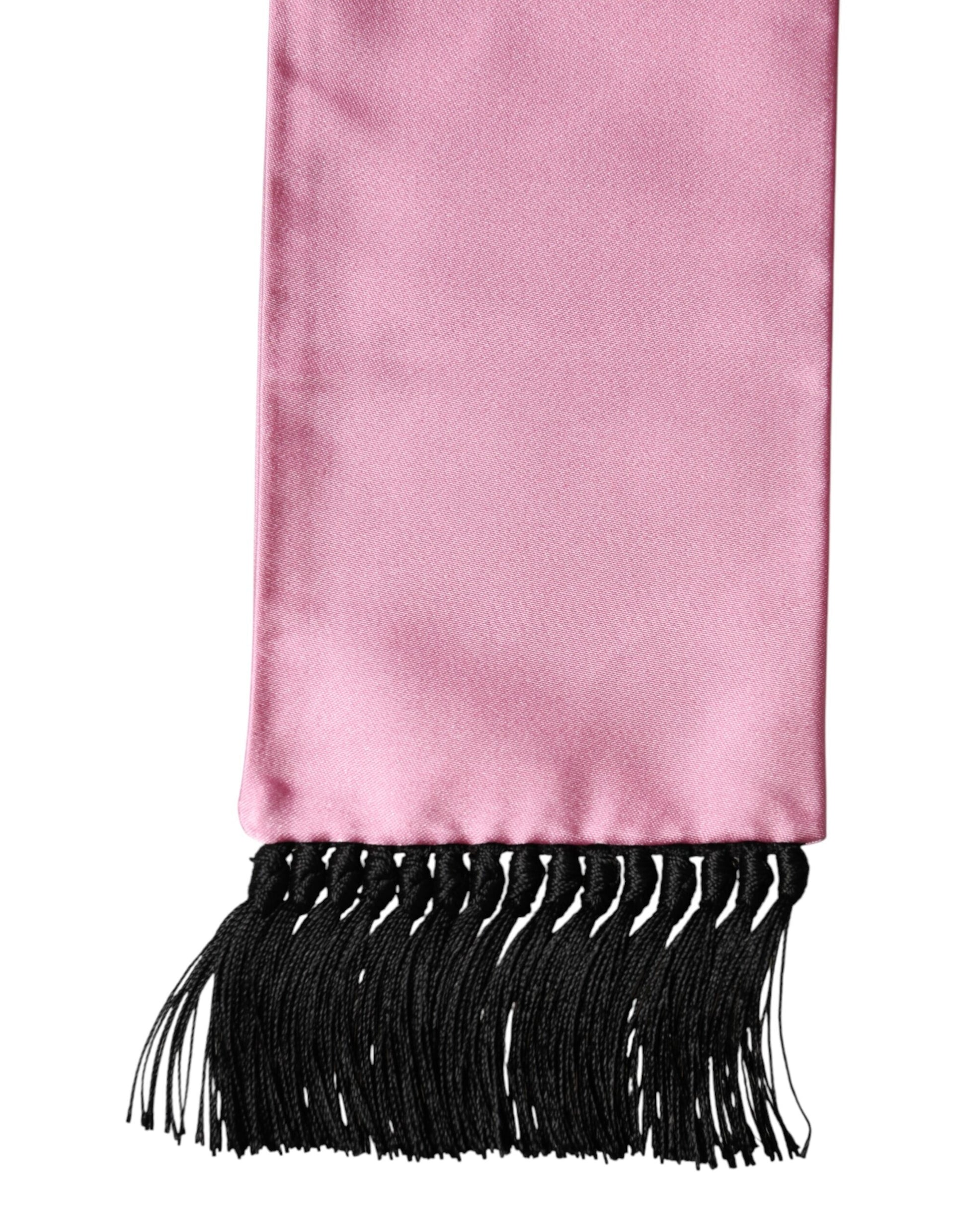 Dolce & Gabbana Pink Silk Fringes Neck Wrap Foulard Scarf Dolce & Gabbana