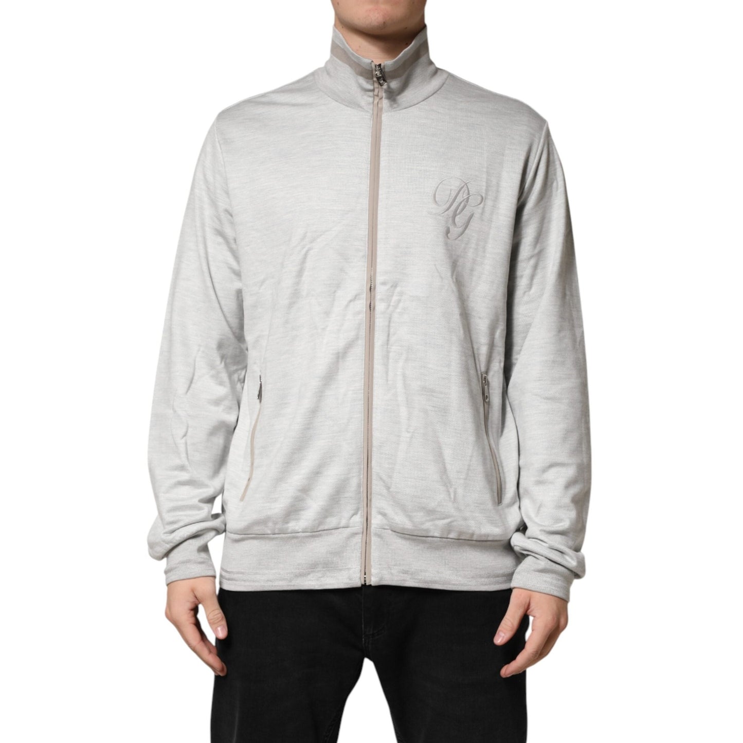 Dolce & Gabbana Light Gray Cotton Zipped Cardigan Sweater Dolce & Gabbana