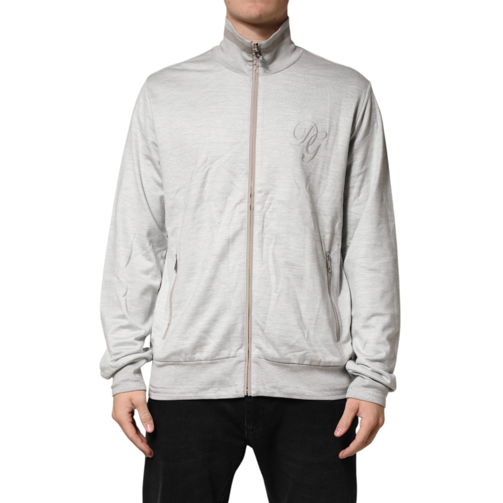 Dolce & Gabbana Light Gray Cotton Zipped Cardigan Sweater Dolce & Gabbana