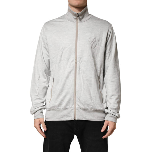 Dolce & Gabbana Light Gray Cotton Zipped Cardigan Sweater Dolce & Gabbana
