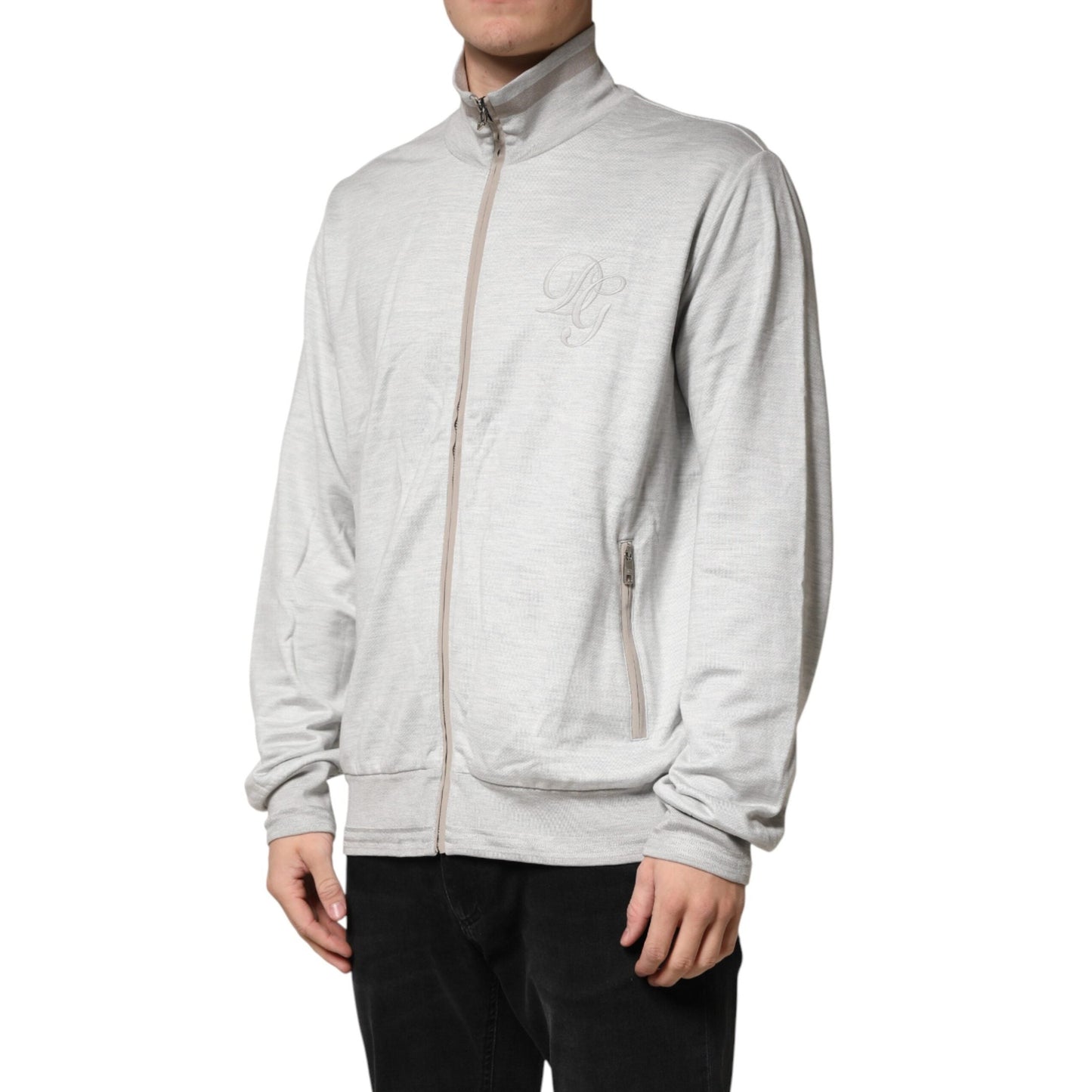 Dolce & Gabbana Light Gray Cotton Zipped Cardigan Sweater Dolce & Gabbana
