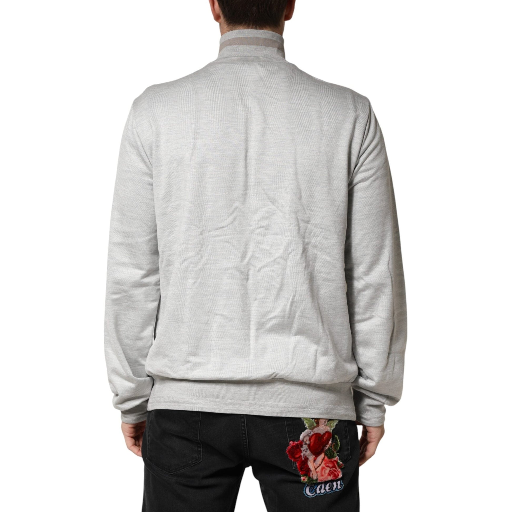 Dolce & Gabbana Light Gray Cotton Zipped Cardigan Sweater Dolce & Gabbana