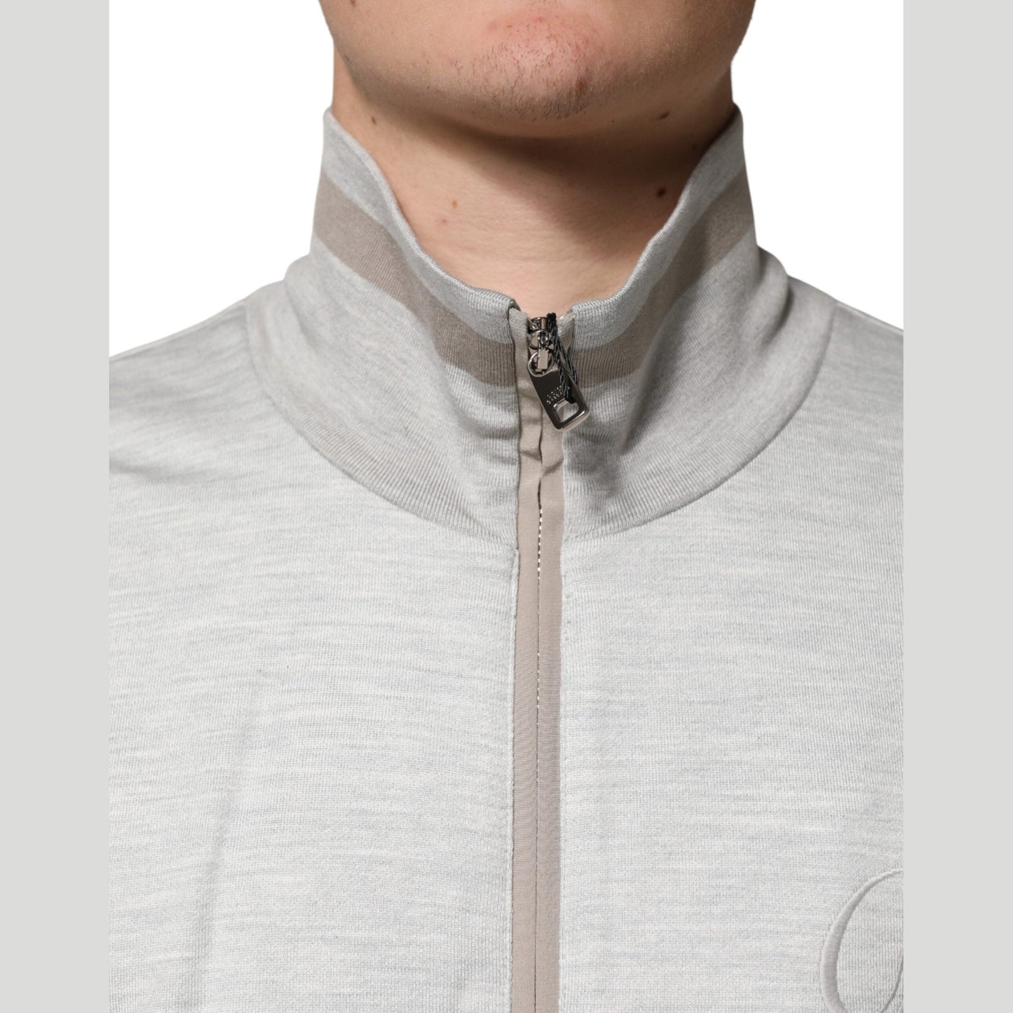 Dolce & Gabbana Light Gray Cotton Zipped Cardigan Sweater Dolce & Gabbana