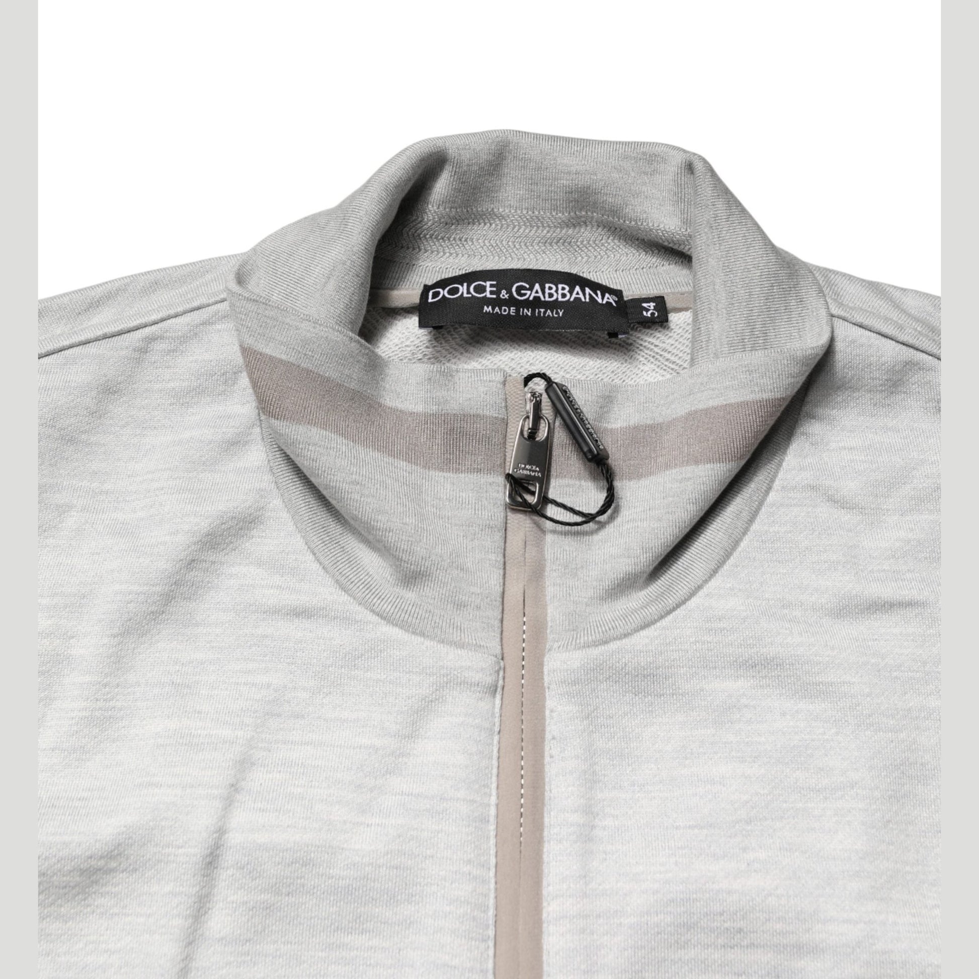 Dolce & Gabbana Light Gray Cotton Zipped Cardigan Sweater Dolce & Gabbana