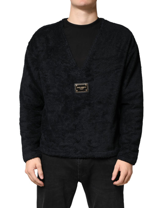 Dolce & Gabbana Black Cotton V-Neck Men Sweatshirt Sweater Dolce & Gabbana
