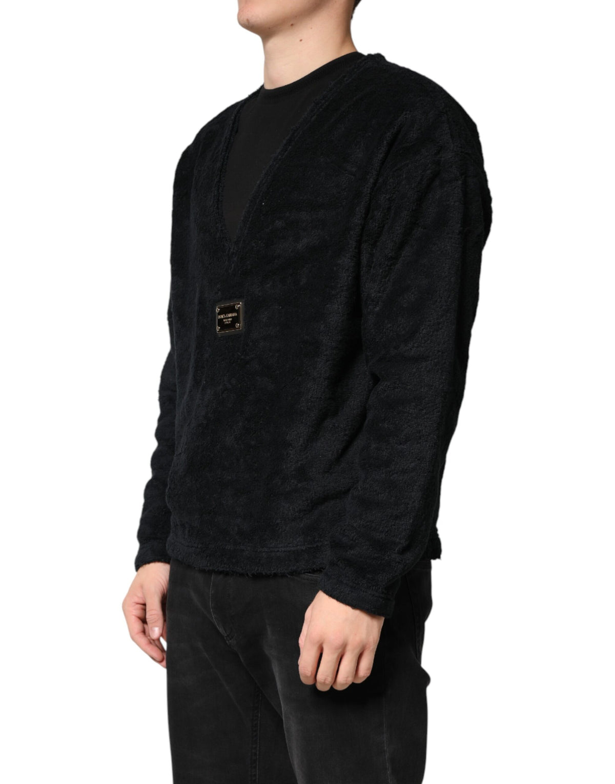 Dolce & Gabbana Black Cotton V-Neck Men Sweatshirt Sweater - Eljoys Fashion 
