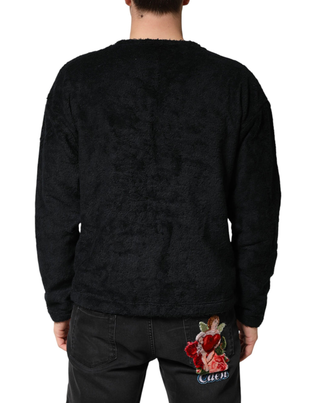 Dolce & Gabbana Black Cotton V-Neck Men Sweatshirt Sweater - Eljoys Fashion 